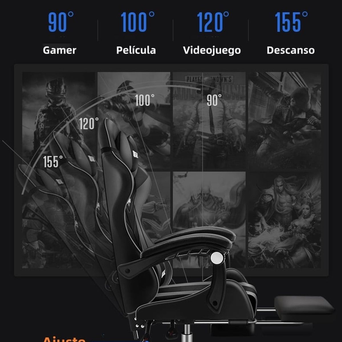 LUBABYCAS - Silla Gamer Reclinable Reposa Pies Negra LuBabycas