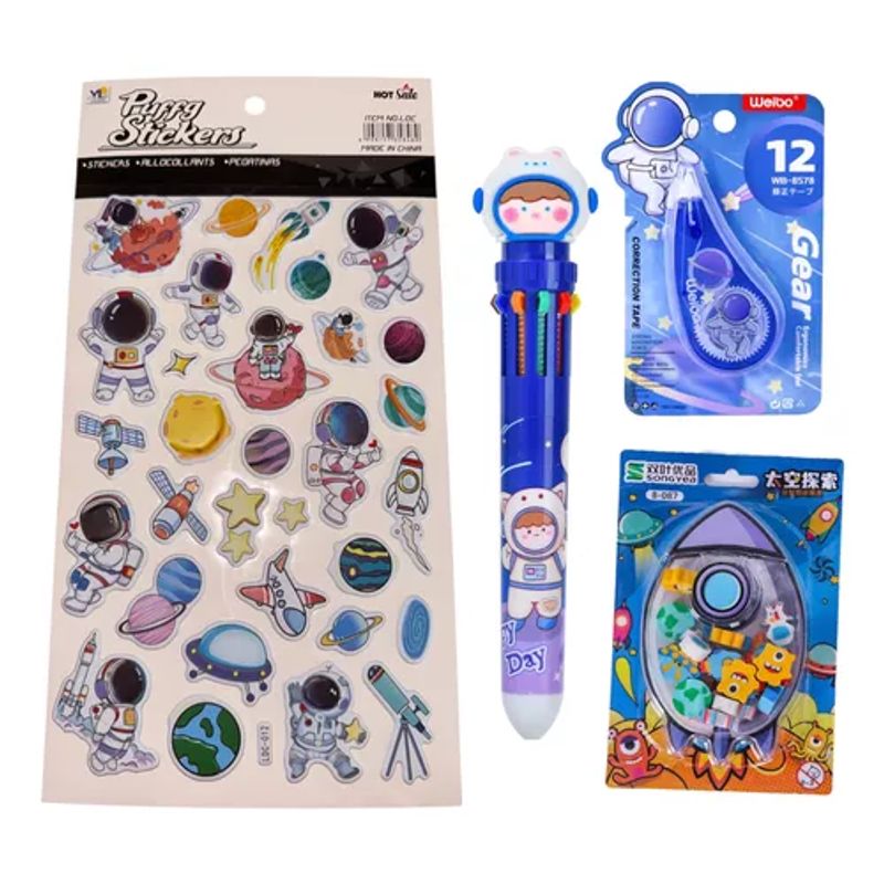 GENERICO - Set Escolar Diseño Astronauta Mochila Estuche Escritorio