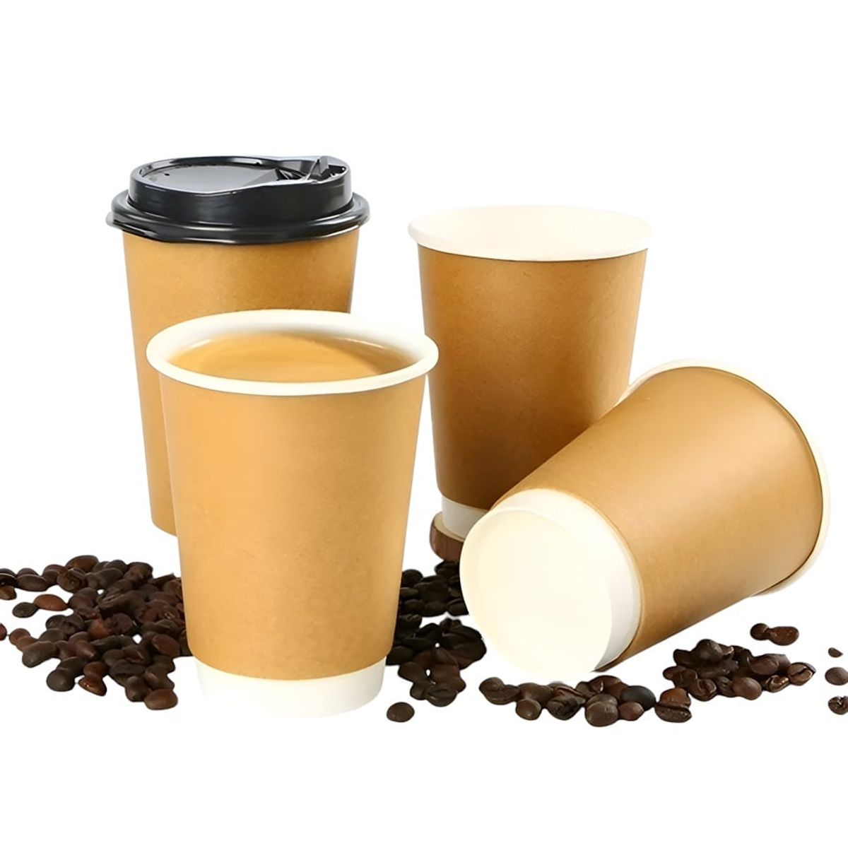 Pasteleria - 50 Vasos Cafe Kraft Vaso Desechables Doble Pared C/tapa 12oz