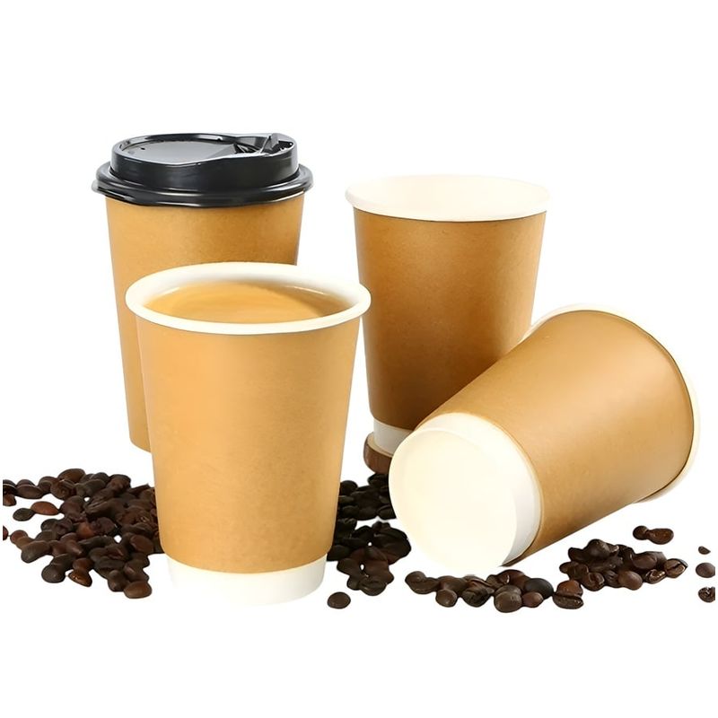 Pasteleria - 50 Vasos Cafe Kraft Vaso Desechables Doble Pared C/tapa 12oz