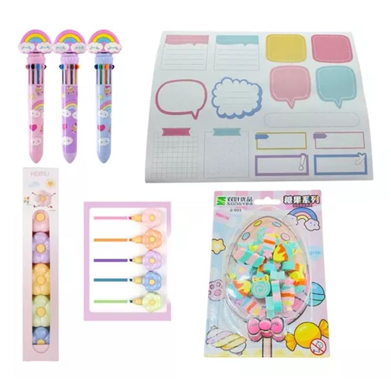 GENERICO - Set Papelería Escolar Kawaii Rosa Pastel Escritorioestuche