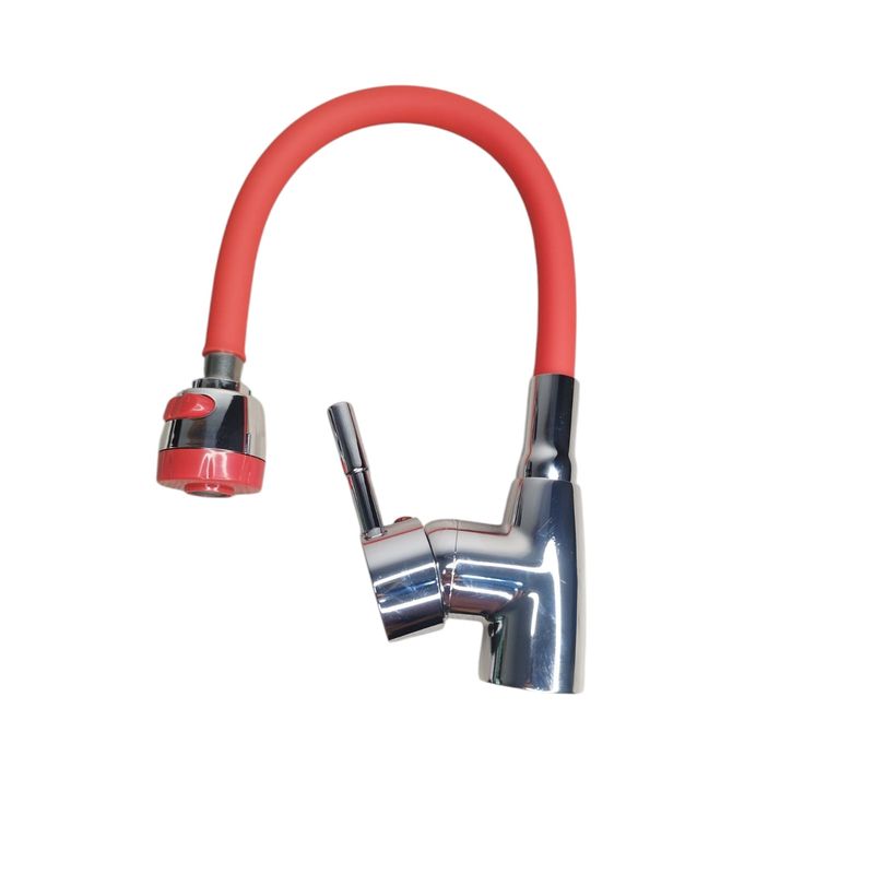 GENERICO - Llave Monomando Flexible Roja Doble Chorro Lavaplato Fria y Caliente