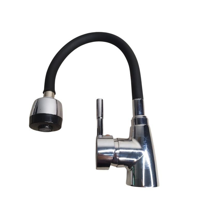 GENERICO - Llave Monomando Flexible Negra Doble Chorro Lavaplato Fria y Caliente