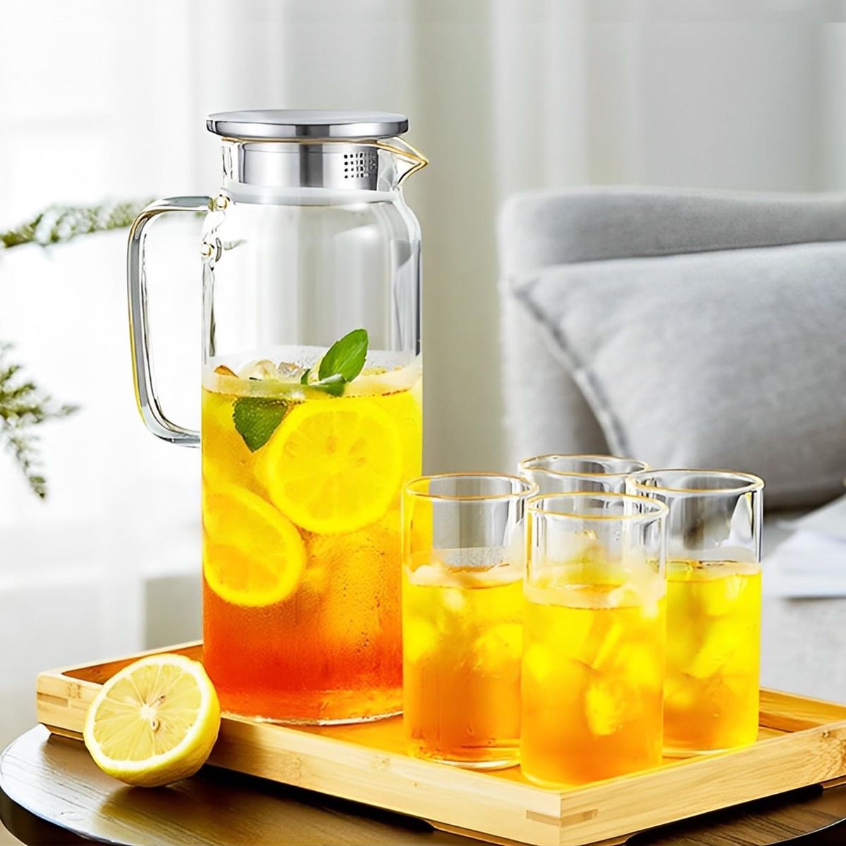 GENERICO - 1000ml Jarra De Vidrio Resistente Al Calor Con Tapa