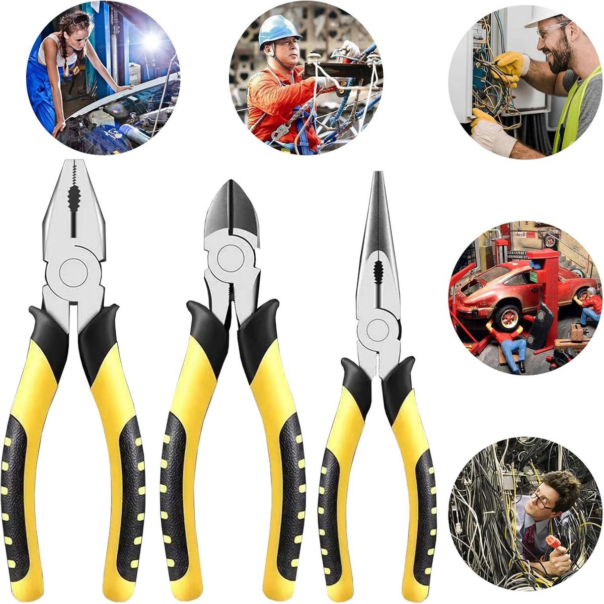 GENERICO - Juego De Alicates De Eléctricos Pelar Y Prensar Cables 3Pcs…