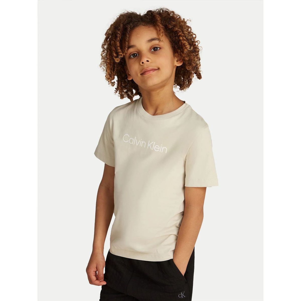 CALVIN KLEIN - Polera Niño Logo Beige Calvin Klein