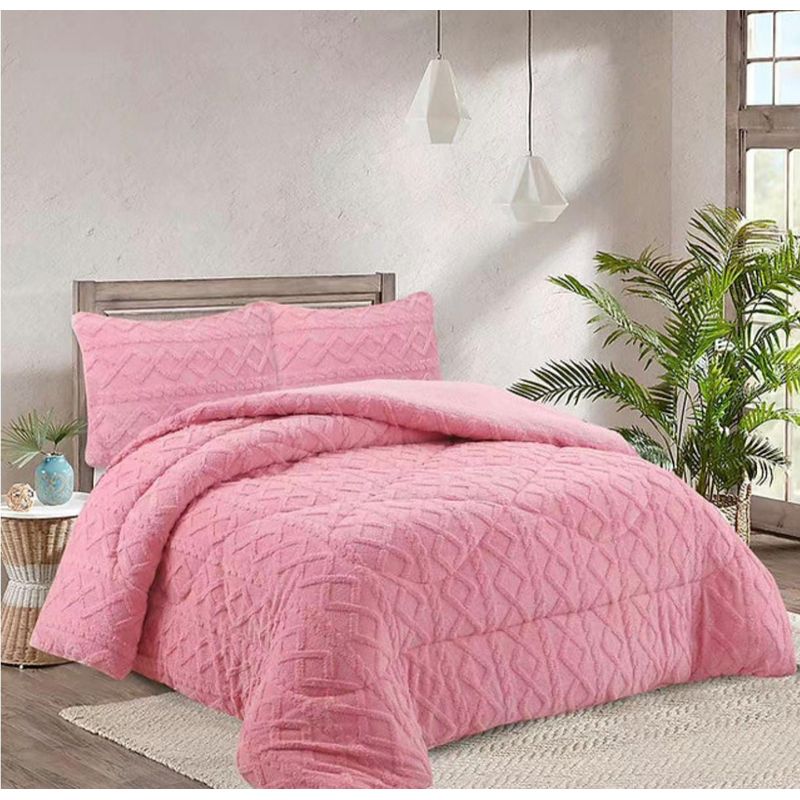 GENERICO - Cubrecama Chiporro Invierno Trenzado Rosa Claro 2 plazas + dos fundas
