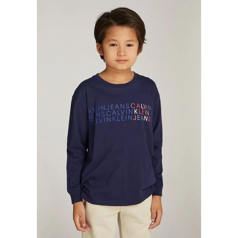 CALVIN KLEIN - Polera Niño CKJ Logo Azul Calvin Klein