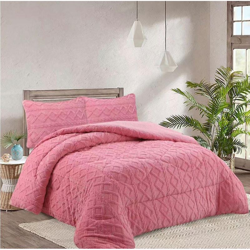GENERICO - Cubrecama Chiporro Invierno Trenzado Rosa Oscuro 2 plazas + 2 fundas