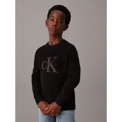 CALVIN KLEIN - Sweater Niño Towelling CK Stitch Negro