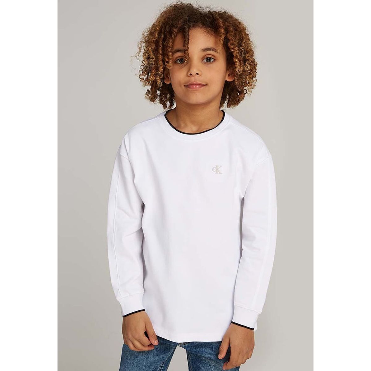 CALVIN KLEIN - Polera Niño Pique Relaxed Tipping Blanco Calvin Klein