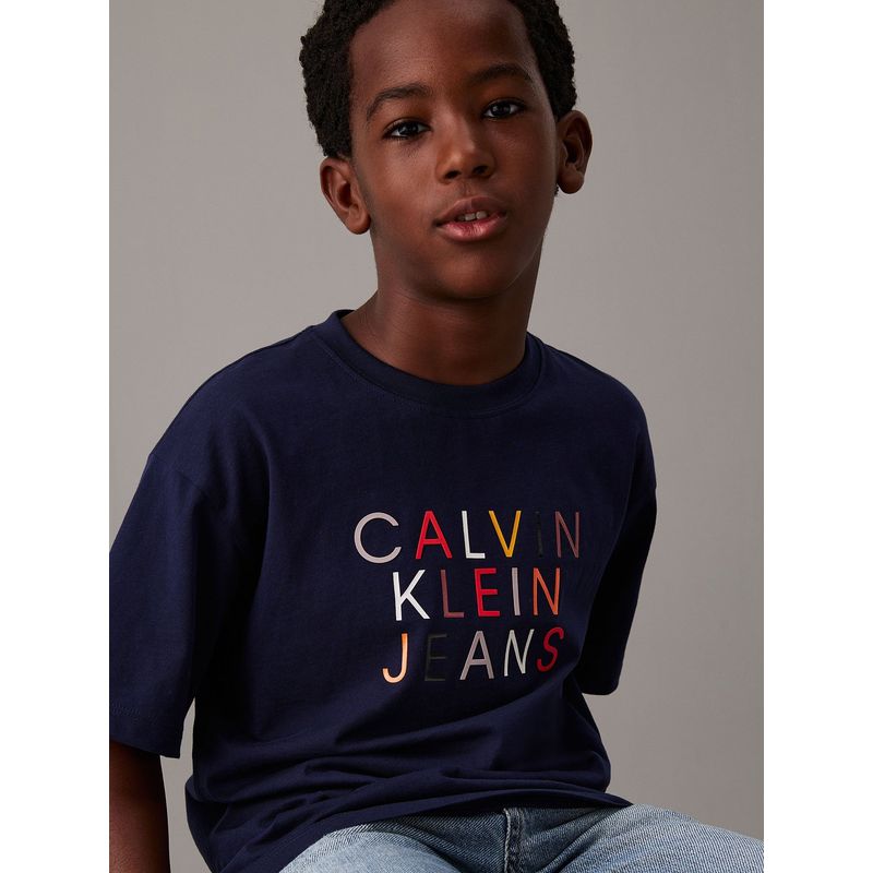 CALVIN KLEIN - Polera Niño Logo Graphic Azul Calvin Klein