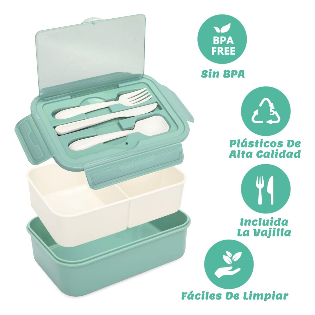 GENERICO - Fiambrera Lonchera Con Cubiertos Para Oficina Escuela- Verde…