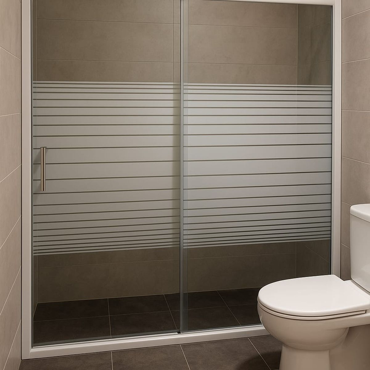 GENERICO - Mampara Vidrio Templado 120-140 X 180 Perfil Y Rayas Blancas