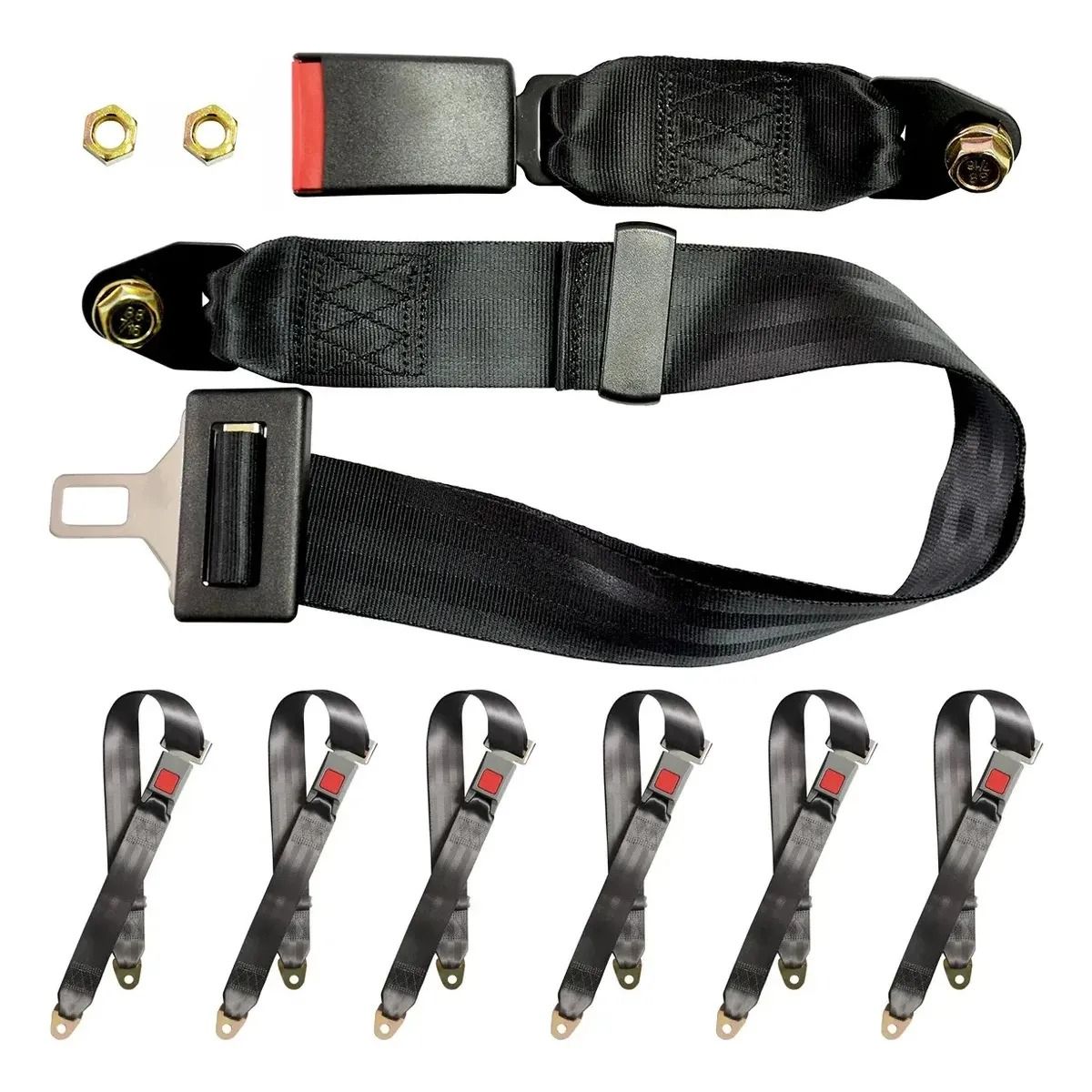 GENERICO - Pack X12 Cinturones De Seguridad Universal Estandar 2 Puntas