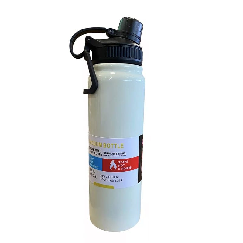 GENERICO - Termo Botella Agua Termica 800ml Acero Inoxidable 2 Tapas Blanco