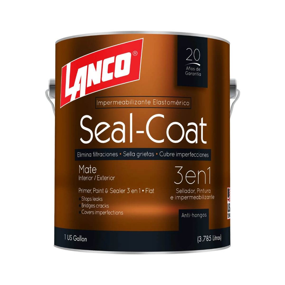 LANCO - Lanco Seal-Coat Mate1GL Pintura 3en1 Elastomérica Protección Superior