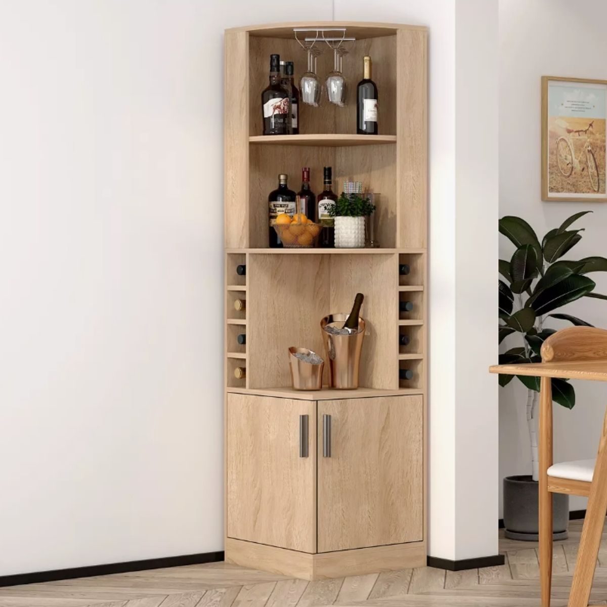 HOMER DESIGN - Mueble De Bar Esquinero Multifuncional 180x47x47cm Marrón claro