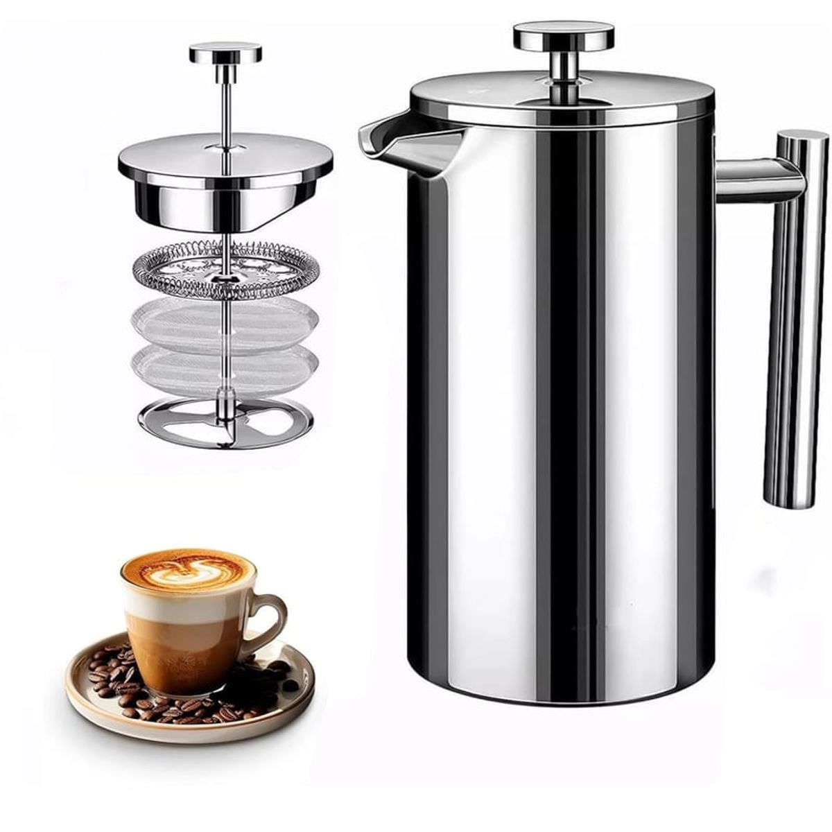 GENERICO - Cafetera Prensa Francesa Acero Inoxidable Doble Pared 800ml