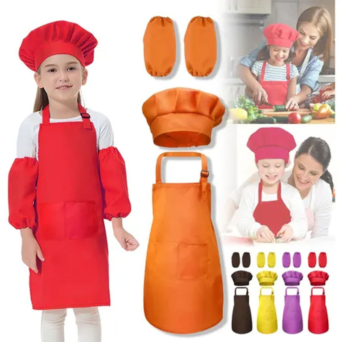 EDWINAYY - Set Delantal De Cosplay + Gorro De Chef Para Cocinar + Manga