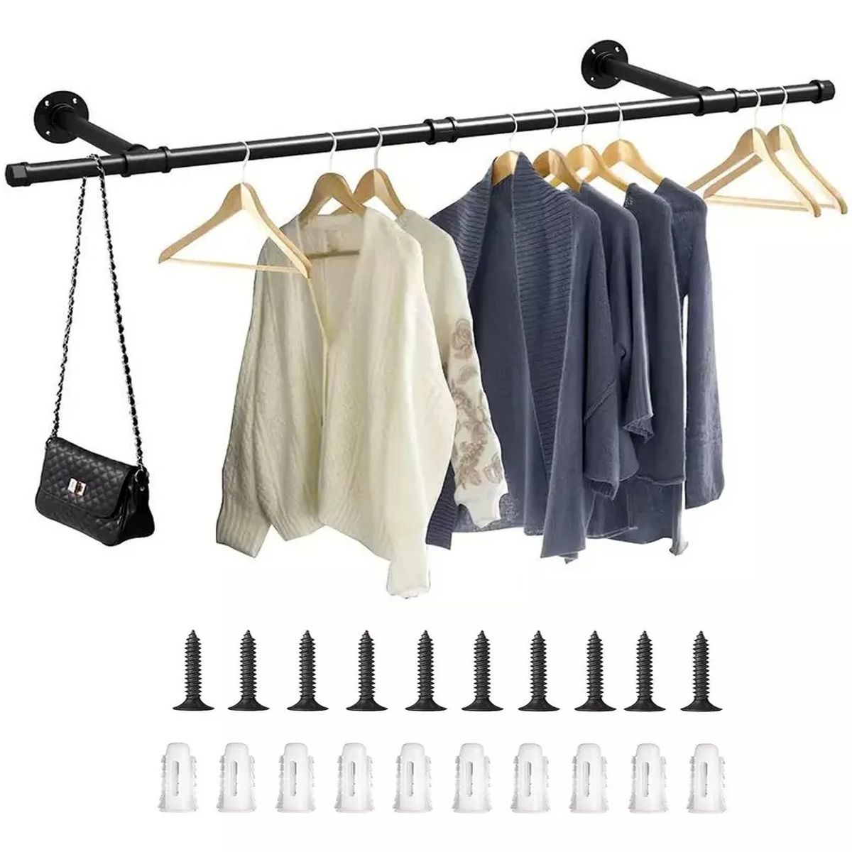 TNAKIEX - 110cm Perchero De Pared Estante De Metal Para Ropa Multiusos