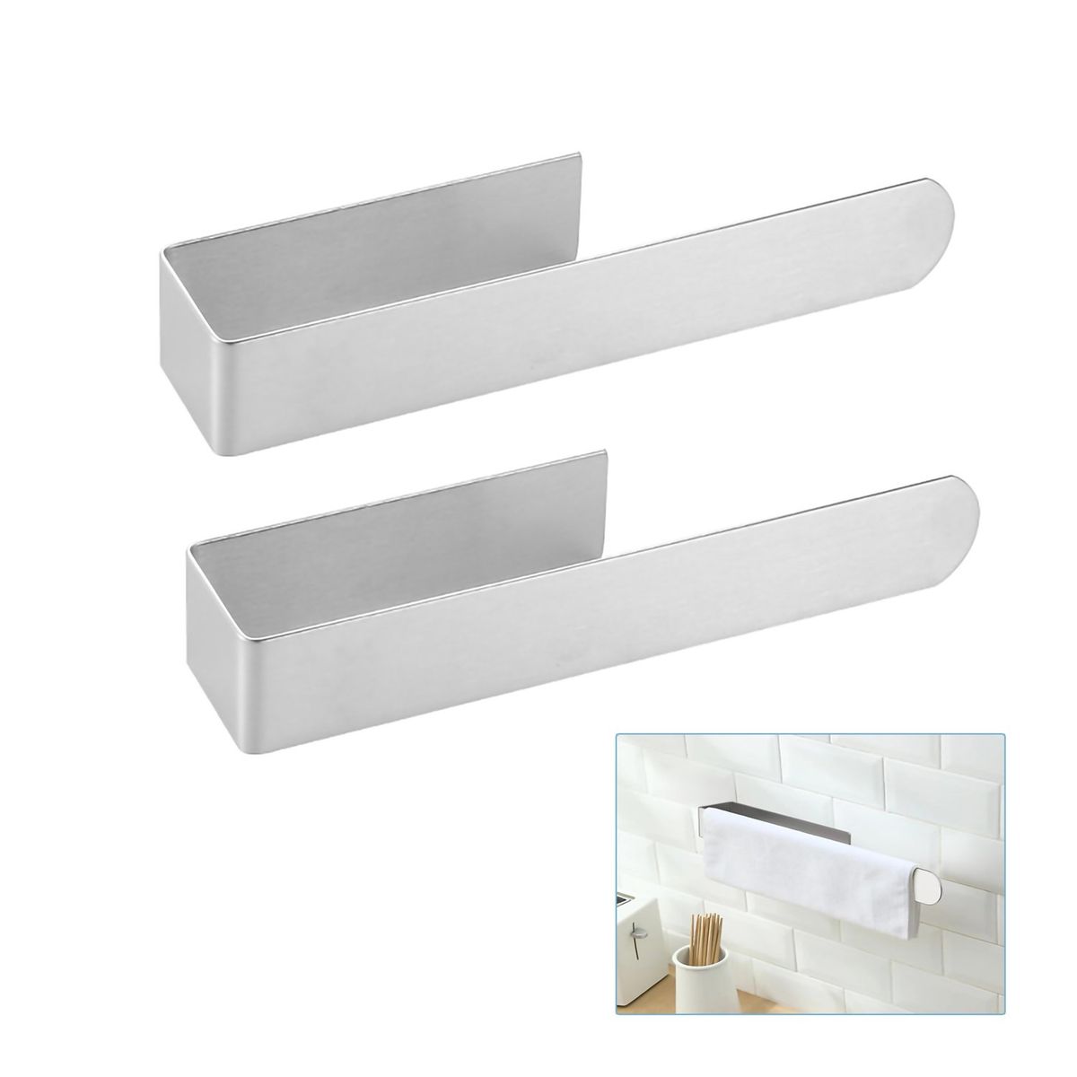 GENERICO - 2Pcs Toallero En L Para Baño De Acero Inoxidable- Plata