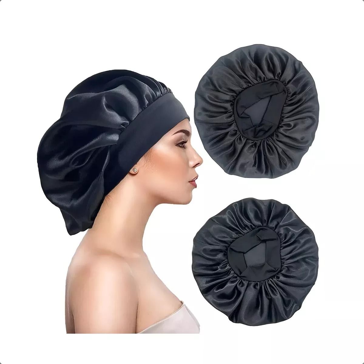 GENERICO - Gorro Satin Para Dormir Cabello Rizado Y Liso Evita Enredos Negro