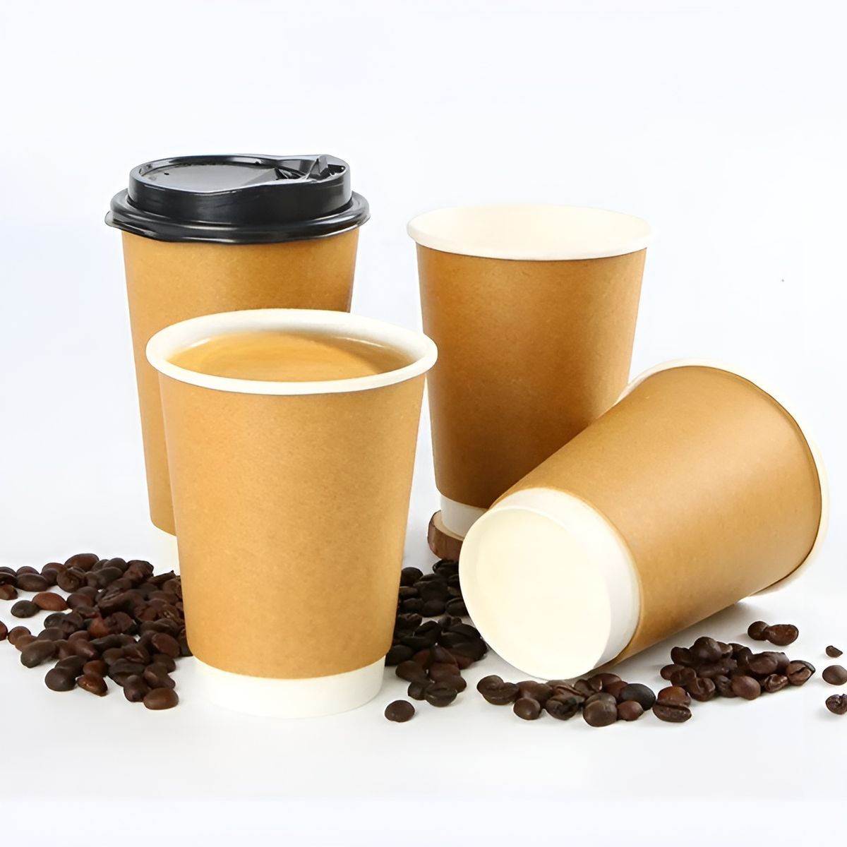 PASTELERIUSCL - 100 Vasos Cafe Kraft Vaso Desechables Doble Pared C/tapa 12oz