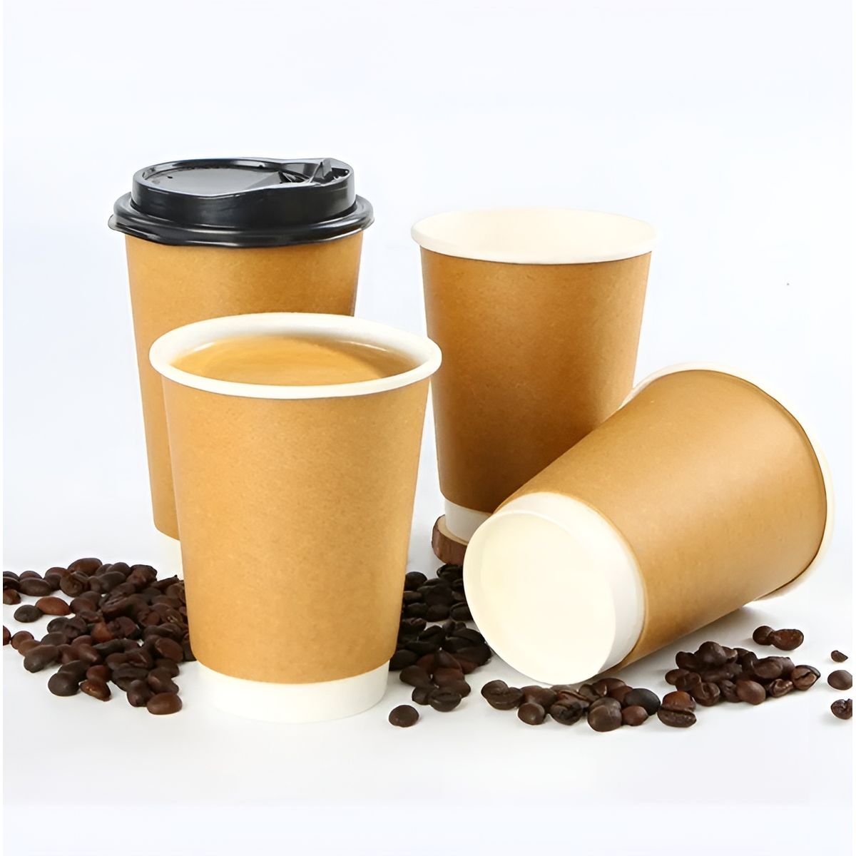 PASTELERIUSCL - 100 Vasos Cafe Kraft Vaso Desechables Doble Pared C/tapa 12oz