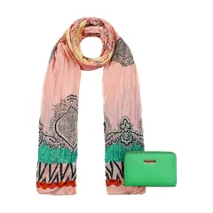 KENNETH COLE - Pack Billetera Trifold verde + Pañuelo Alcala coral
