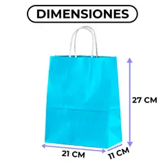 GENERICO - Bolsa Papel Kraft Ecológica Celeste 21X11X27 CM Pack X100