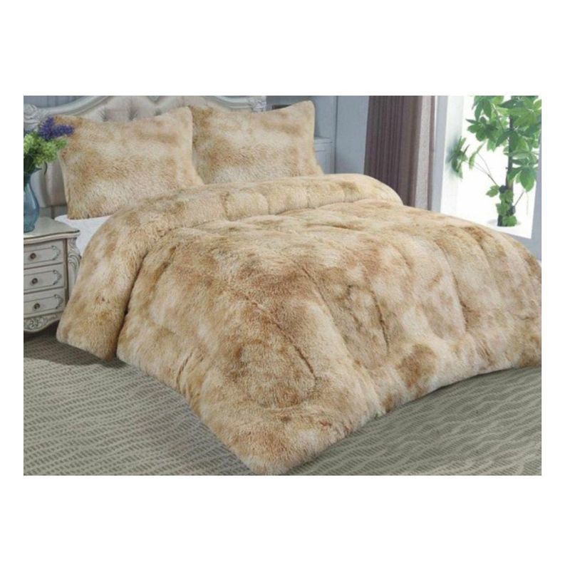 GENERICO - Cubrecama Chiporro Invierno Peludo Beige Jaspeado 2 plazas + dos funda