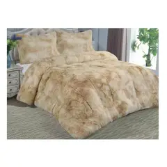 GENERICO - Cubrecama Chiporro Invierno Peludo Beige Jaspeado 2 plazas + dos funda
