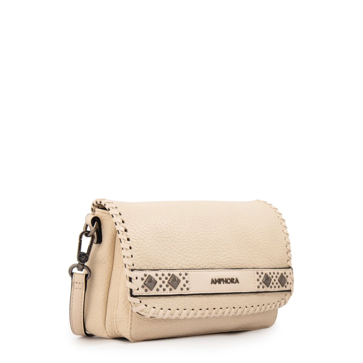 AMPHORA - Cartera bandolera con tapa bissau mediana blanco crudo