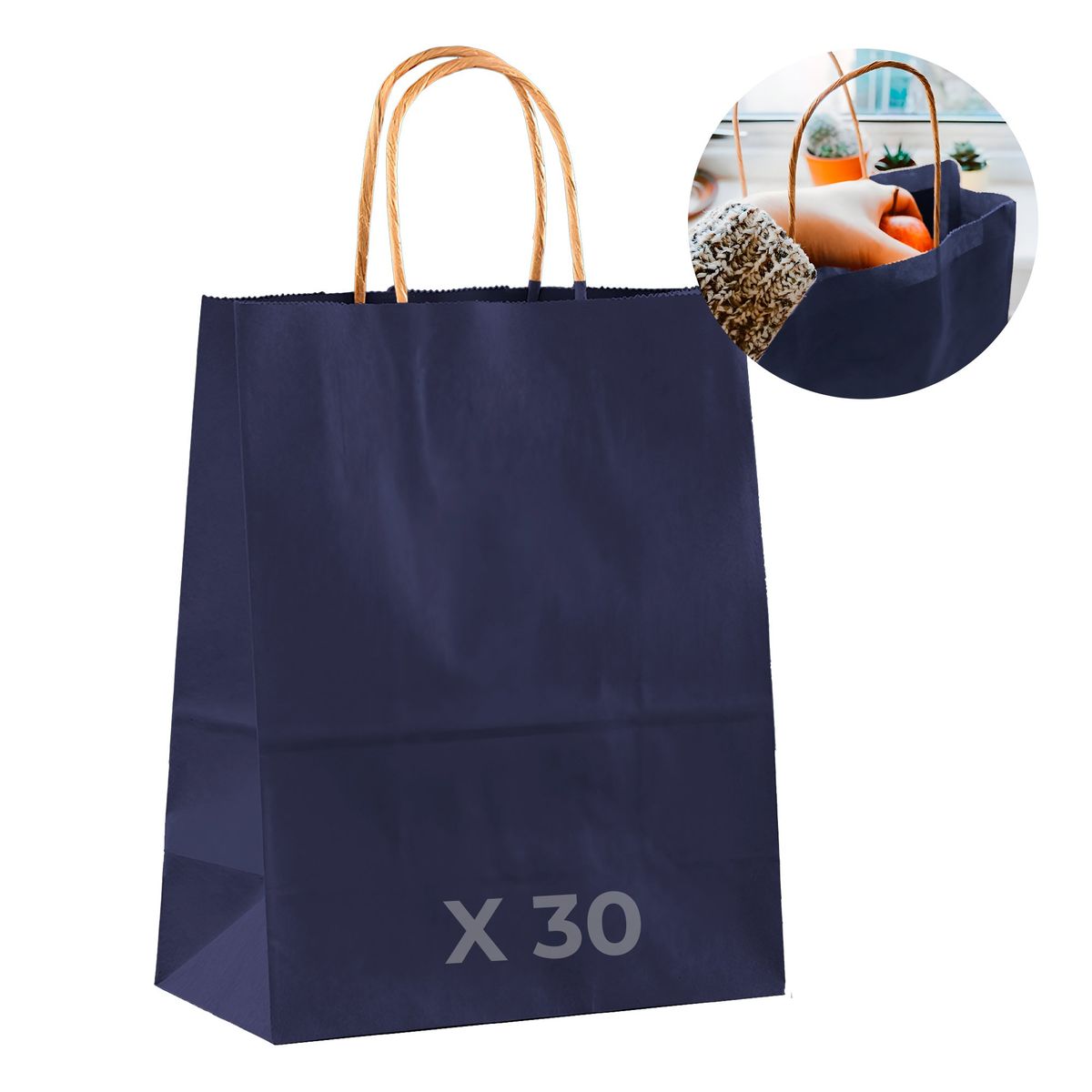 GENERICO - Bolsa Papel Kraft Ecológica Azul Marino 21X11X27 CM Pack X30