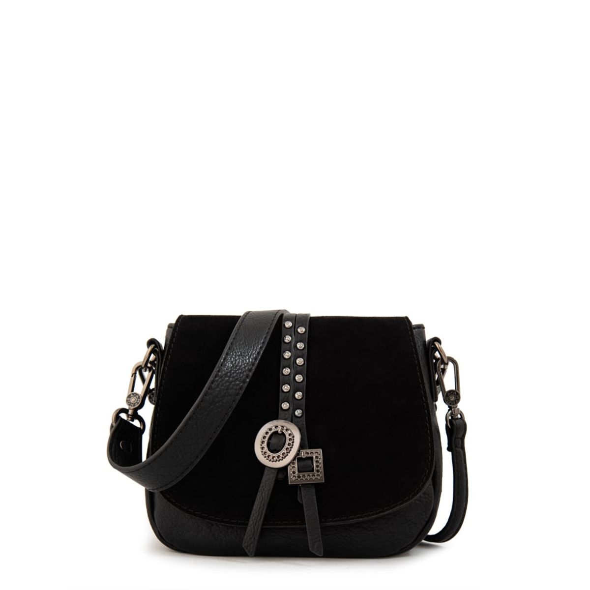 AMPHORA - Cartera bandolera con tapa indonesia pequeña negro especial