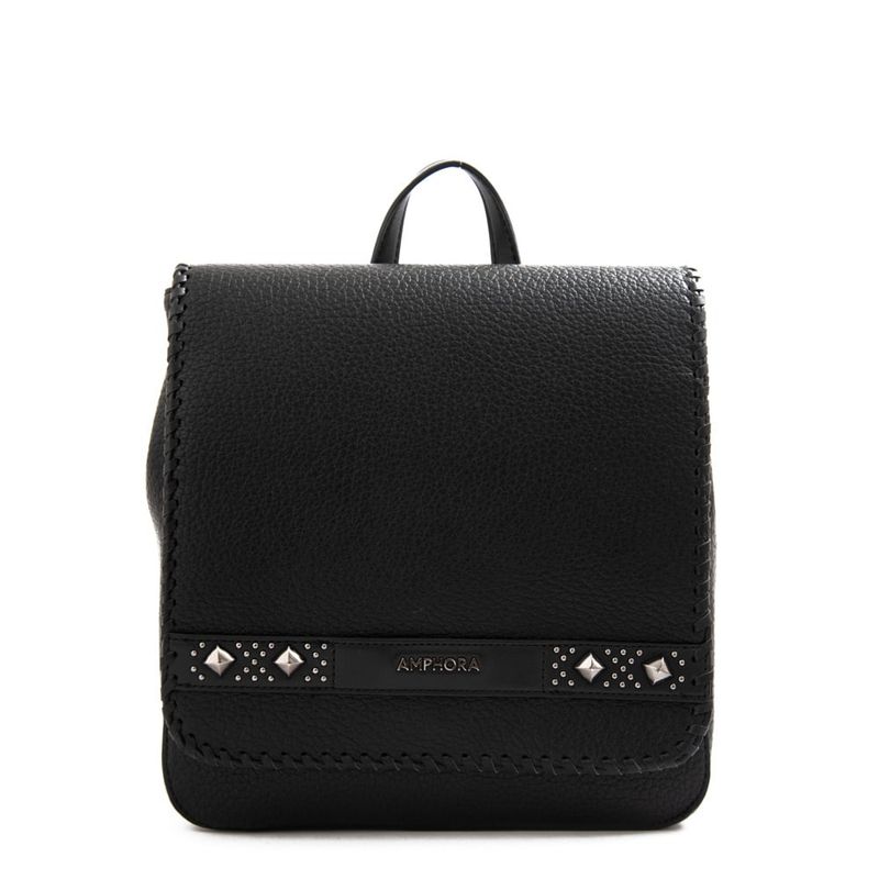 AMPHORA - Mochila con tapa mediana bissau negro