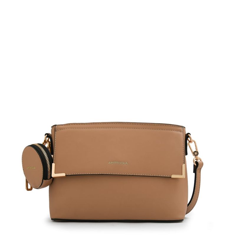 AMPHORA - Cartera Bandolera con tapa mediana corcega beige oscuro