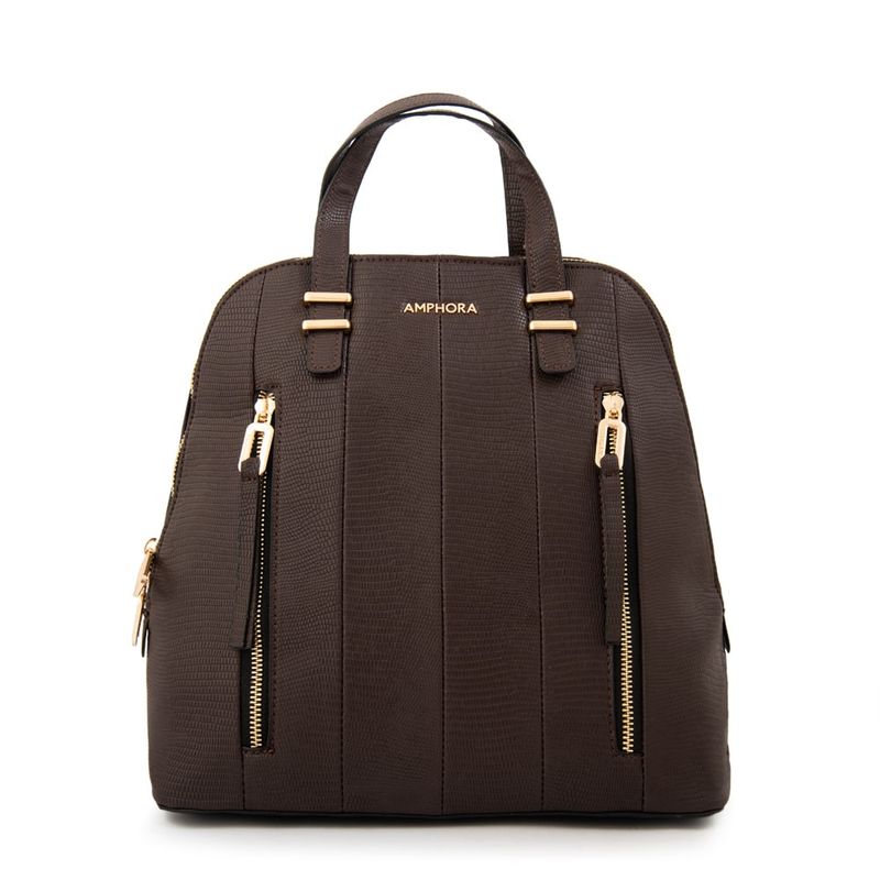 AMPHORA - Mochila mediana manila café oscuro