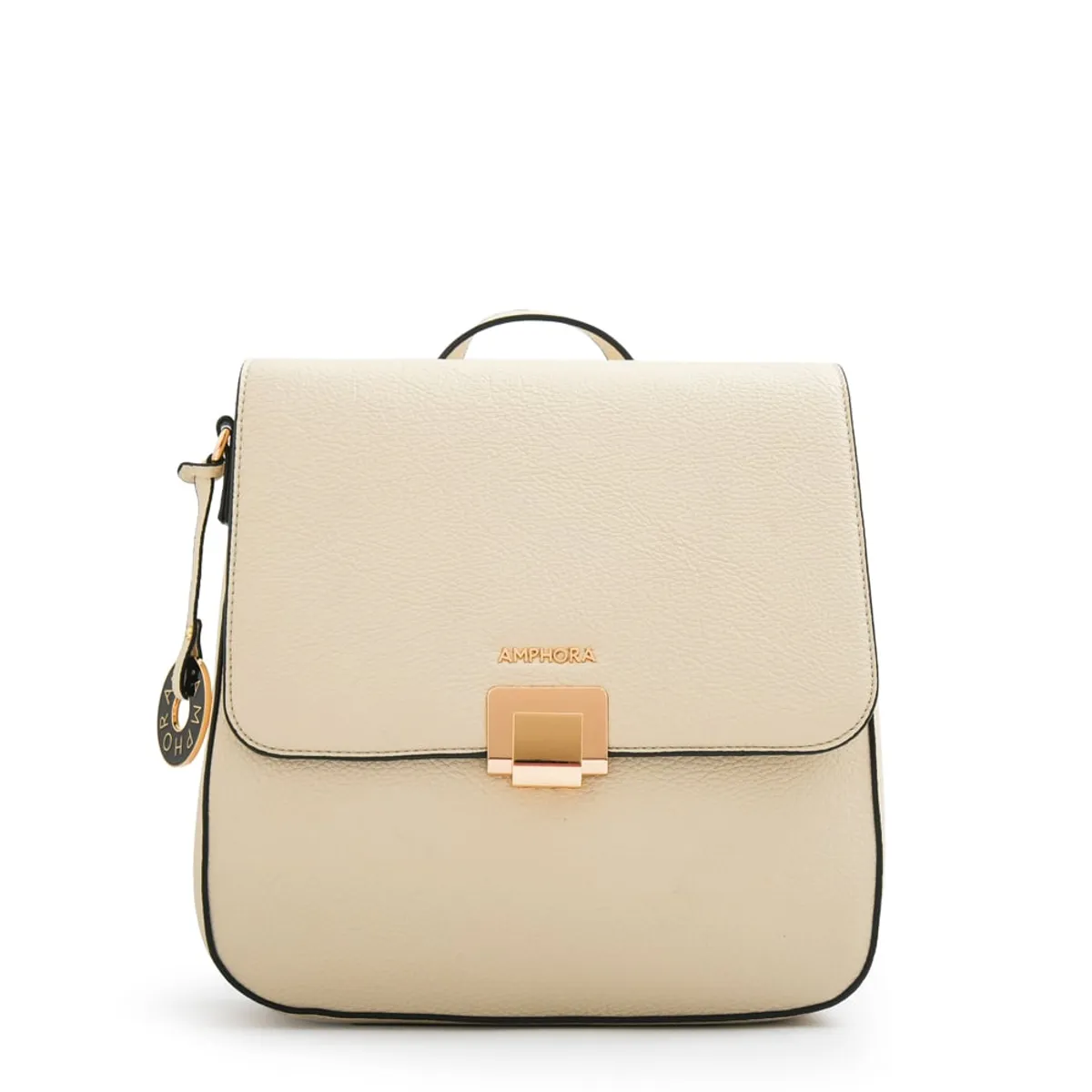 AMPHORA - Mochila con tapa elois mediana blanco crudo