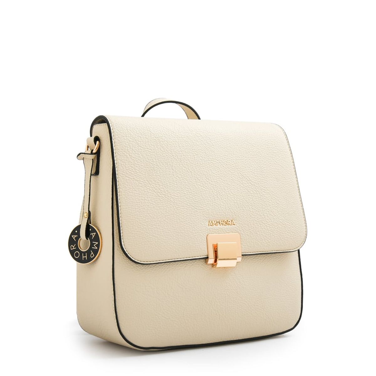 AMPHORA - Mochila con tapa elois mediana blanco crudo