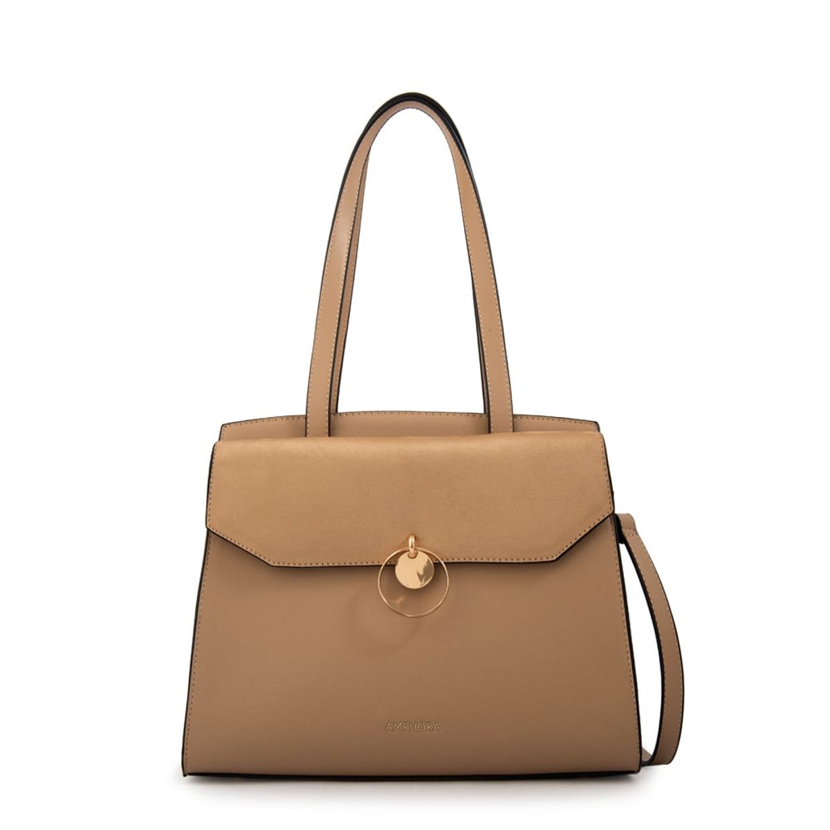 AMPHORA - Cartera tote con tapa maggie mediana beige