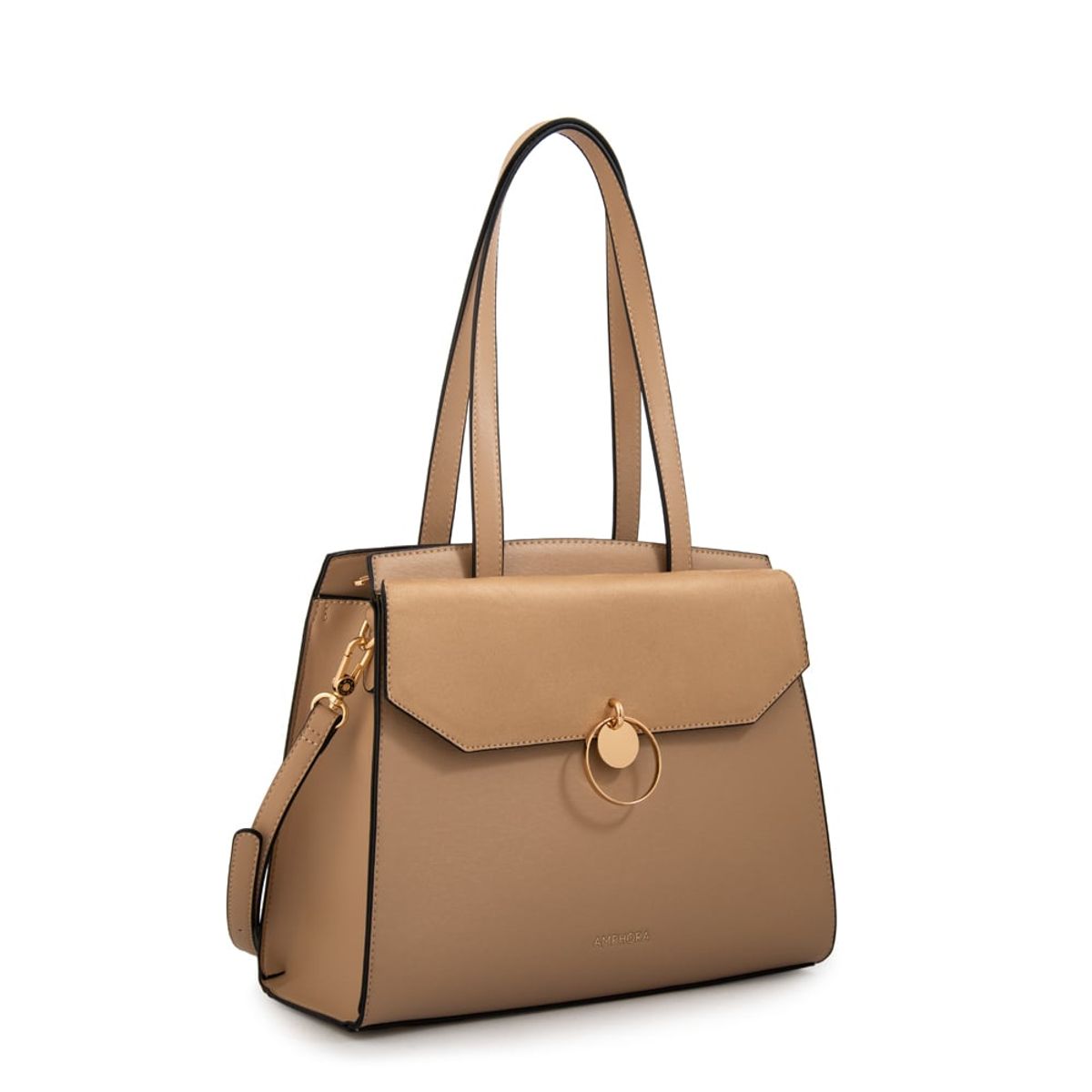 AMPHORA - Cartera tote con tapa maggie mediana beige