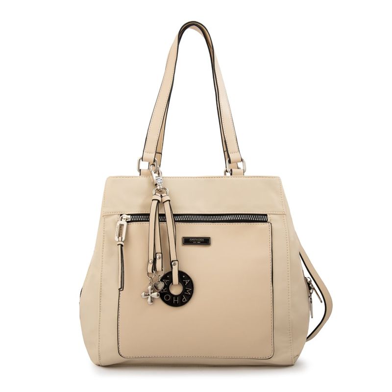 AMPHORA - Cartera Dos Asas tres divisiones grande london blanco crudo