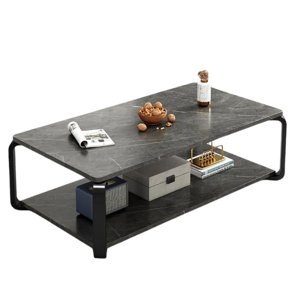 DETODOYMAS - Mesa rectangular doble nivel marmolada ChicHome - Negro