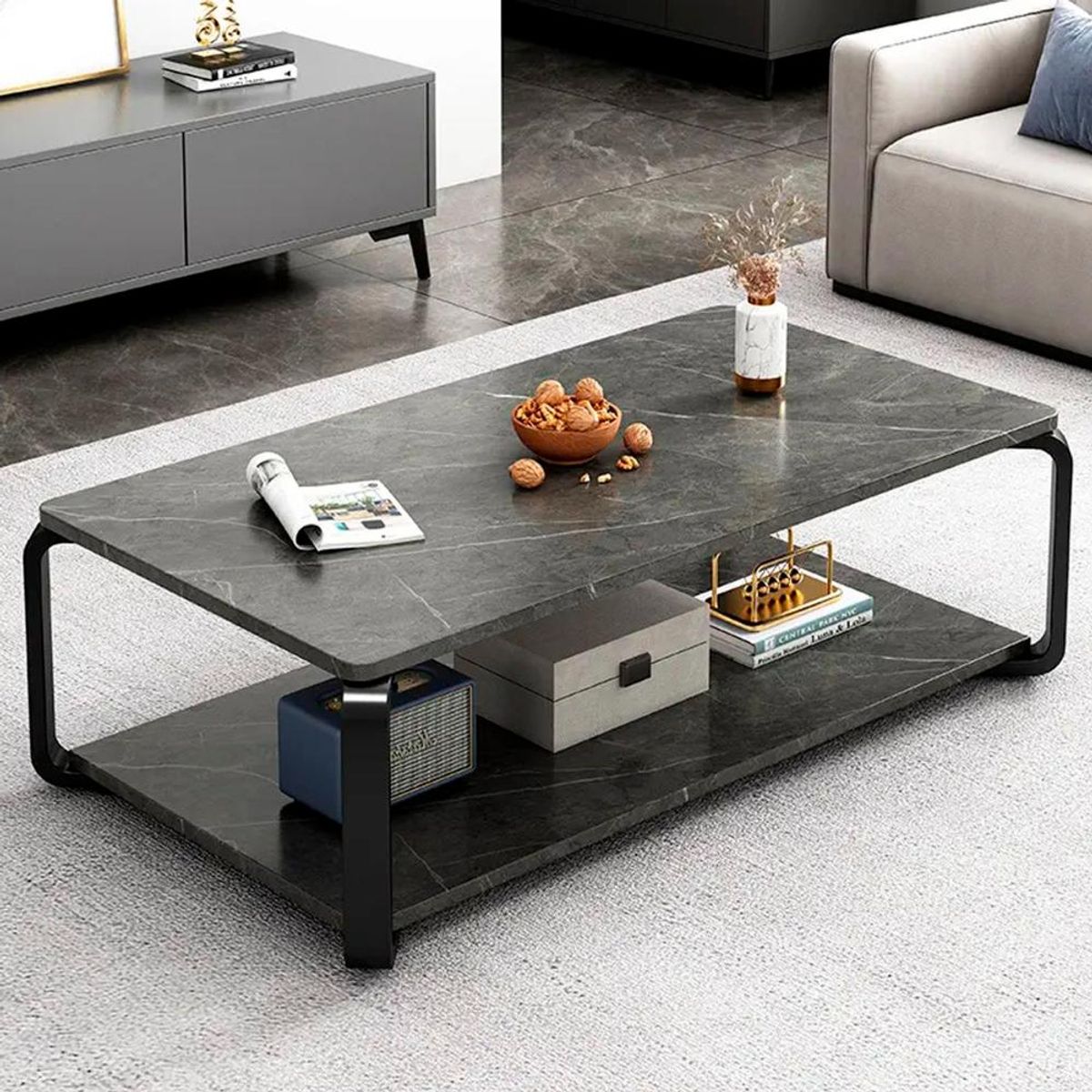 DETODOYMAS - Mesa rectangular doble nivel marmolada ChicHome - Negro