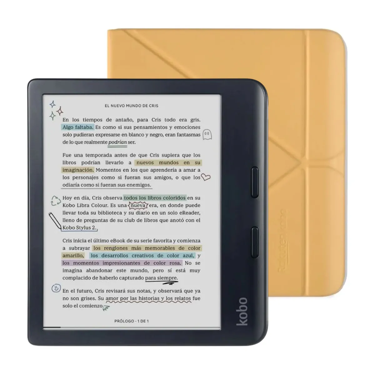 KOBO - Lector e reader Kobo Libra Colour Negro con Funda SleepCover Amarilla