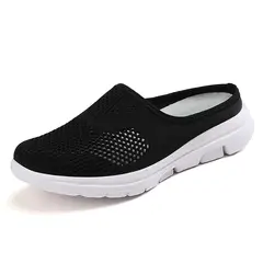 XHCY - Zapatillas planas de malla transpirable para mujer-negro