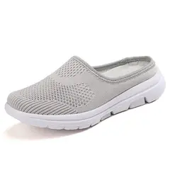 XHCY - Zapatillas planas de malla transpirable para mujer-gris
