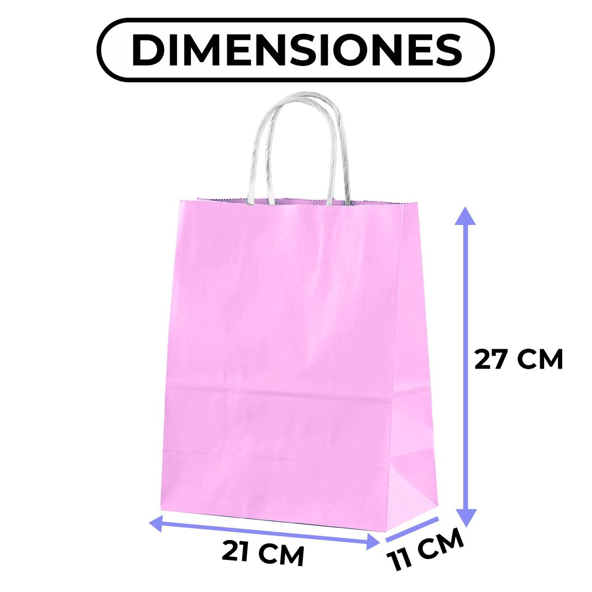 GENERICO - Bolsa Papel Kraft Ecológica Rosa 21X11X27 CM Pack X100
